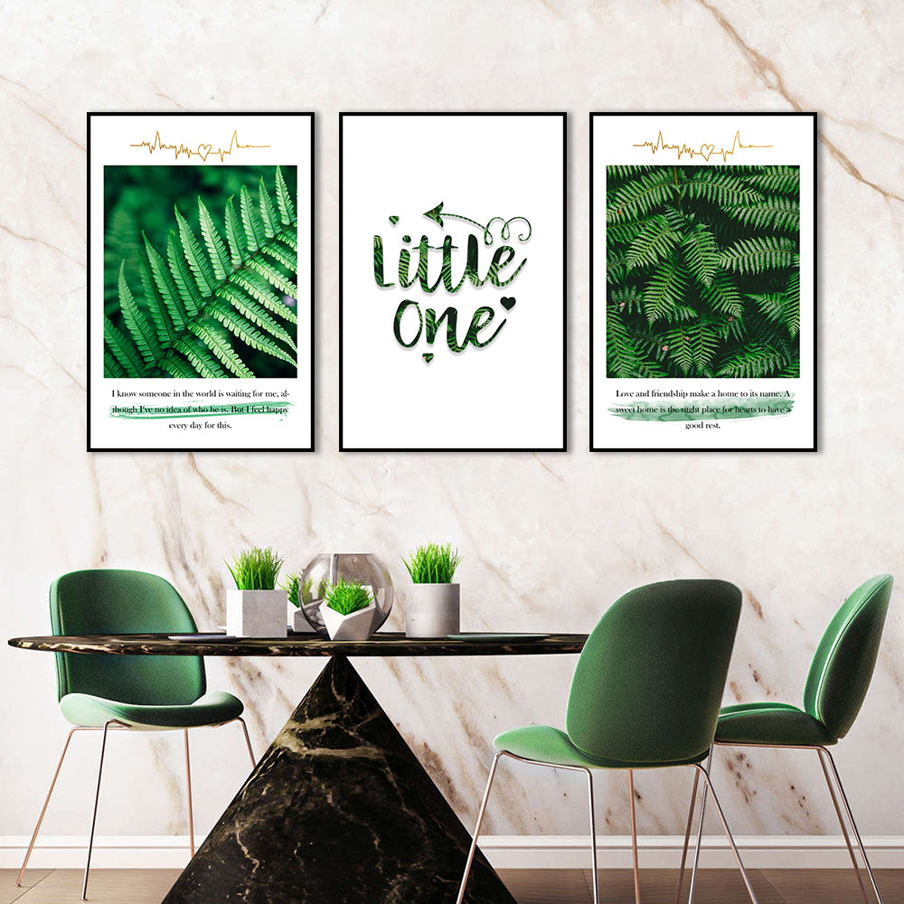 3 Piece Nordic Green Plants and Quotes Canvas Wall Art