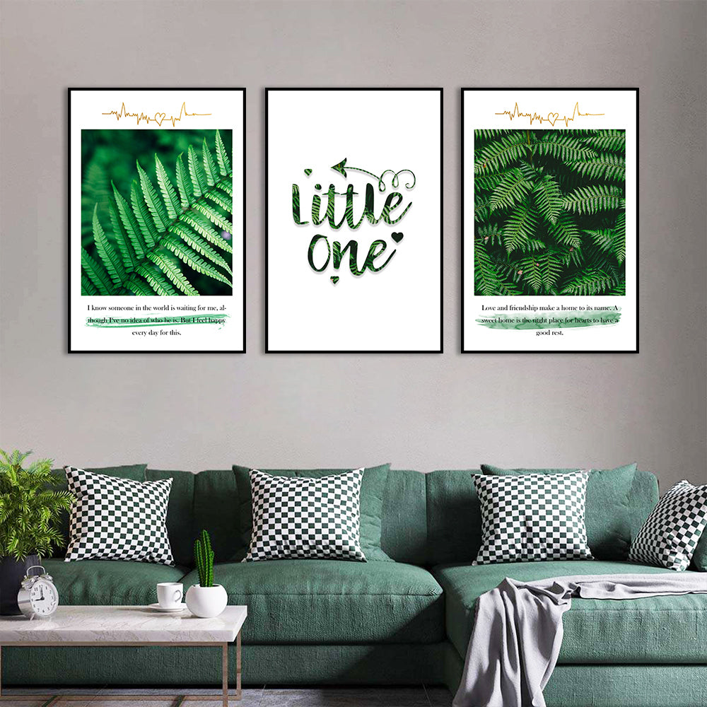 3 Piece Nordic Green Plants and Quotes Canvas Wall Art