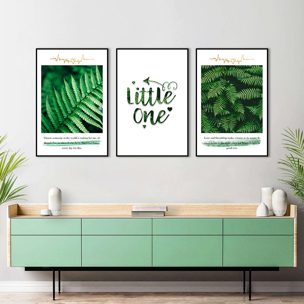 3 Piece Nordic Green Plants and Quotes Canvas Wall Art