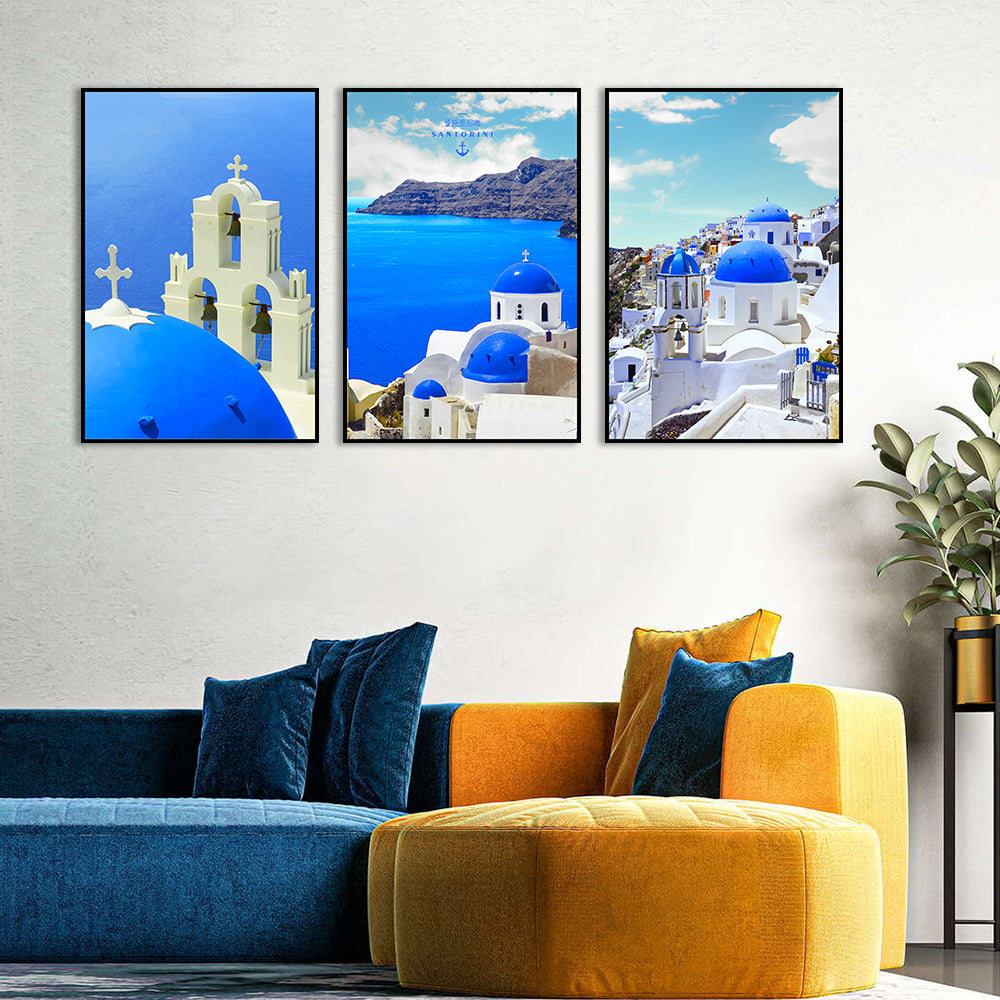 3 Piece Santorini Blue Roof Canvas Wall Art