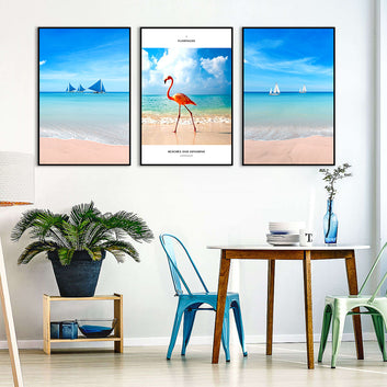 3 Piece Nordic Flamingo and Beach Canvas Wall Art