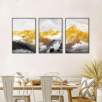 3 Piece Golden Mountain Canvas Wall Art