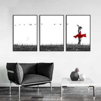 3 Piece Black and White Dancing on Grass Canvas Wall Art