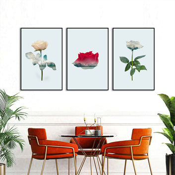 3 Piece Nordic Red and White Rose Canvas Wall Art