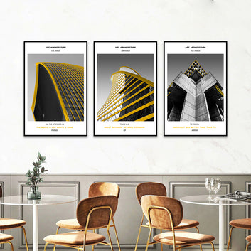 3 Piece Nordic Yellow Art Architecture Canvas Wall Art