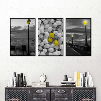 3 Piece Nordic Street Light Night View and Bulbs Canvas Wall Art