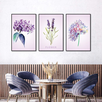 3 Piece Nordic Purple Lavender Canvas Wall Art