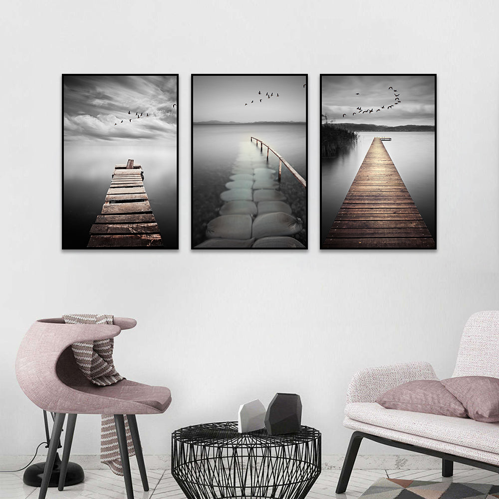 3 Piece Nordic Lakeview Wooden Bridge Canvas Wall Art