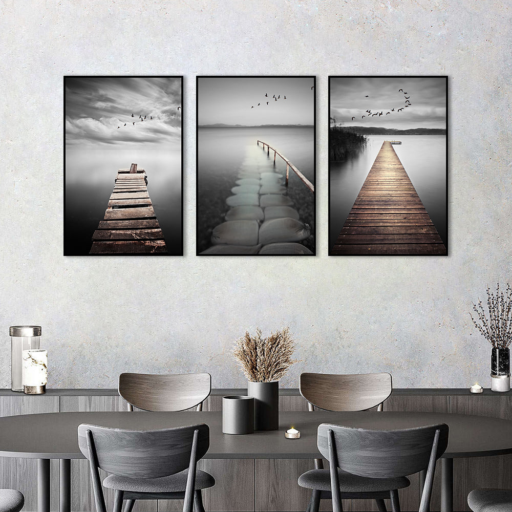 3 Piece Nordic Lakeview Wooden Bridge Canvas Wall Art