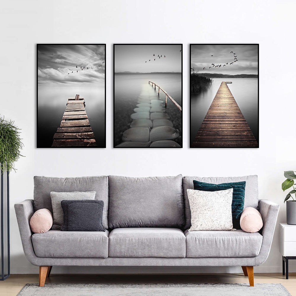 3 Piece Nordic Lakeview Wooden Bridge Canvas Wall Art