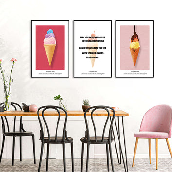 3 Piece Happy Ice Cream Canvas Wall Art