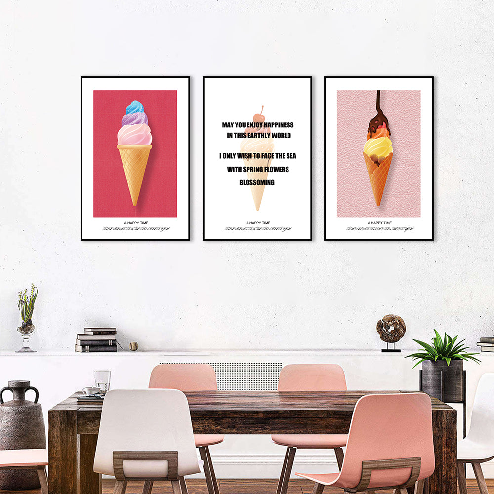 3 Piece Happy Ice Cream Canvas Wall Art