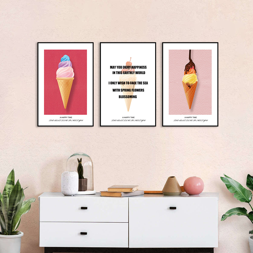 3 Piece Happy Ice Cream Canvas Wall Art