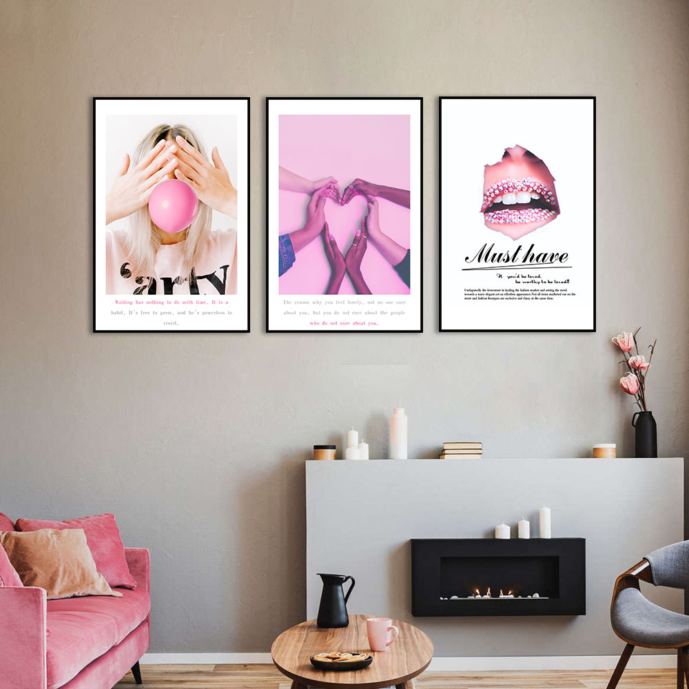 3 Piece Nordic Bubbles and Sexy Lip Canvas Wall Art