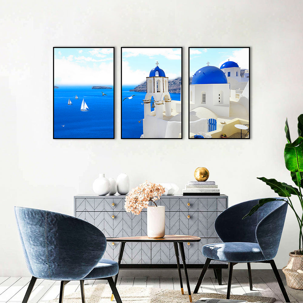 3 Piece Nordic Santorini Aegean Sea View Canvas Wall Art