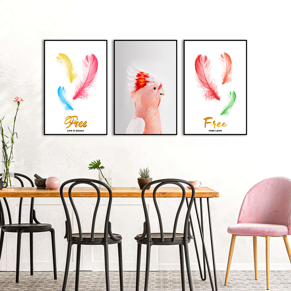3 Piece Nordic Colorful Feathers and Parrot Canvas Wall Art