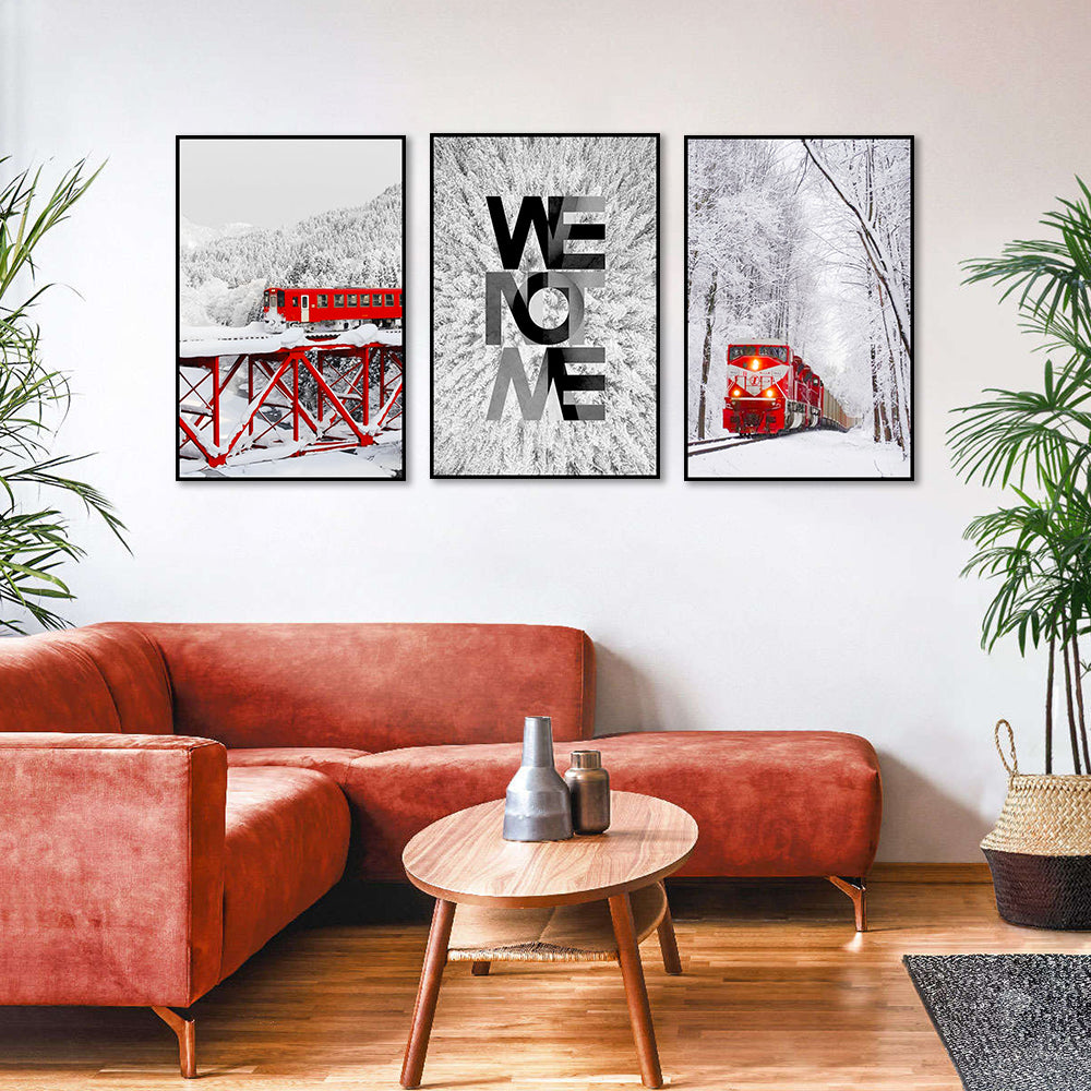 3 Piece Nordic Forest Train and Snow Canvas Wall Art