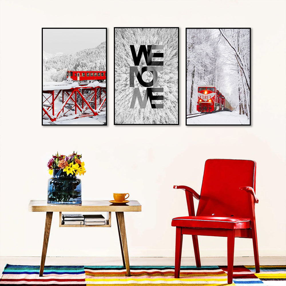 3 Piece Nordic Forest Train and Snow Canvas Wall Art