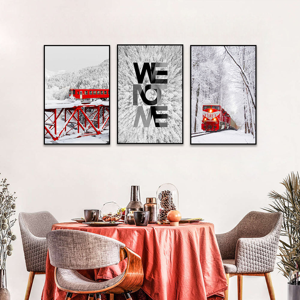 3 Piece Nordic Forest Train and Snow Canvas Wall Art