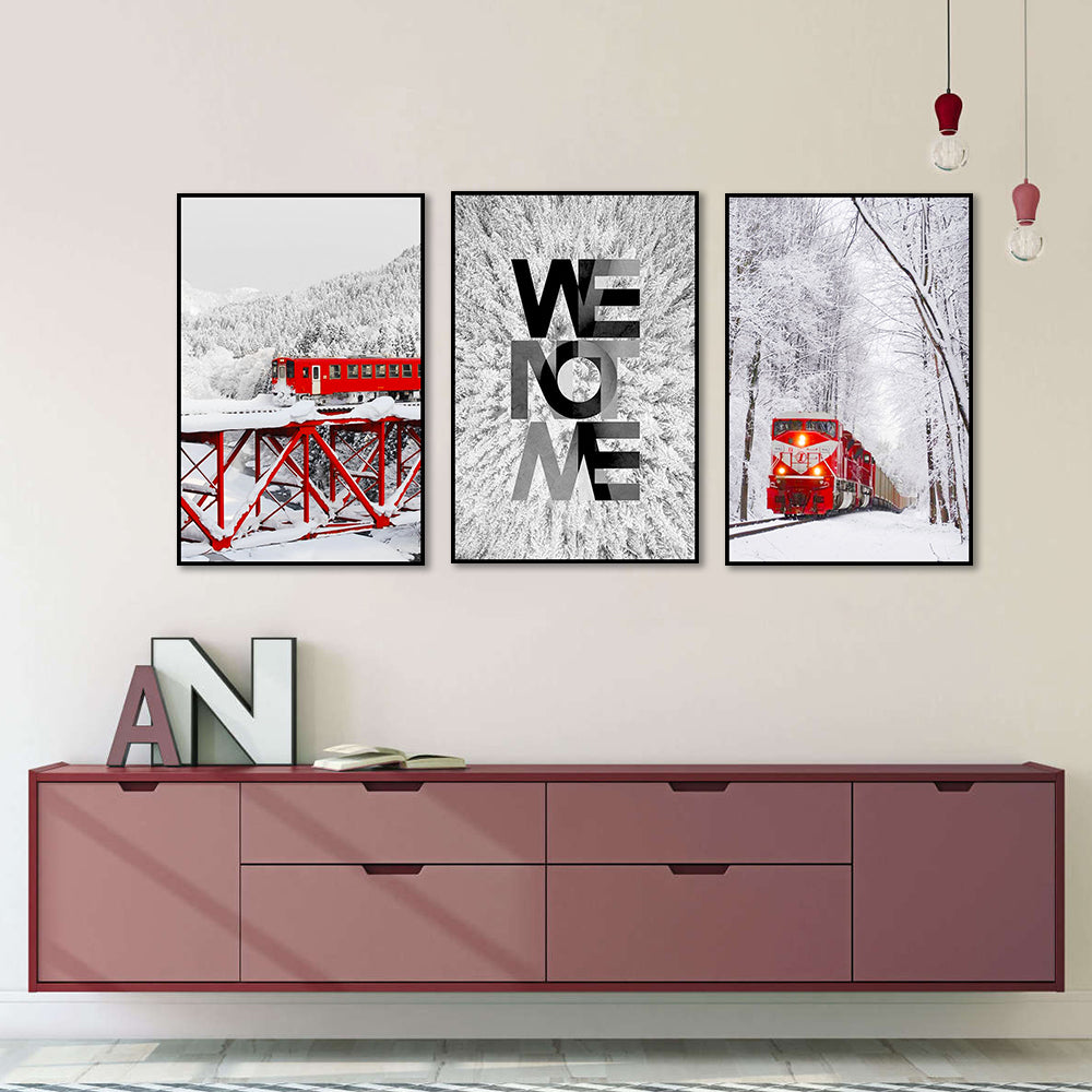 3 Piece Nordic Forest Train and Snow Canvas Wall Art