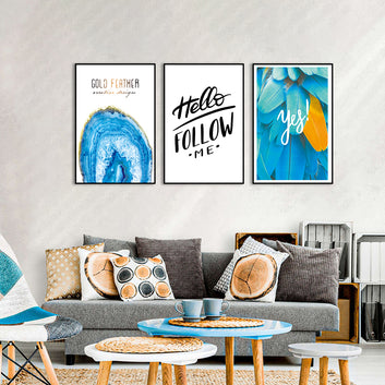 3 Piece Nordic Hello Follow Me Canvas Wall Art