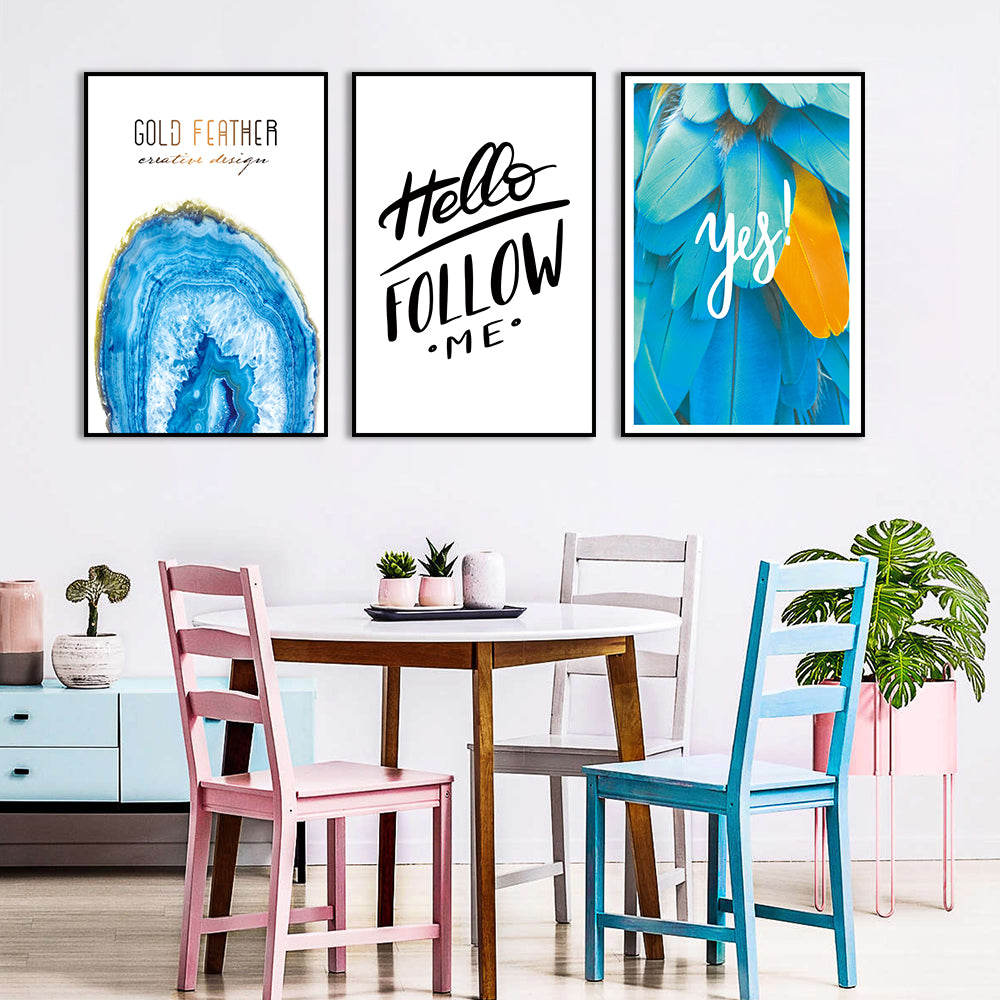 3 Piece Nordic Hello Follow Me Canvas Wall Art