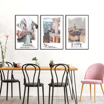 3 Piece Nordic Cityscape and Water City Canvas Wall Art