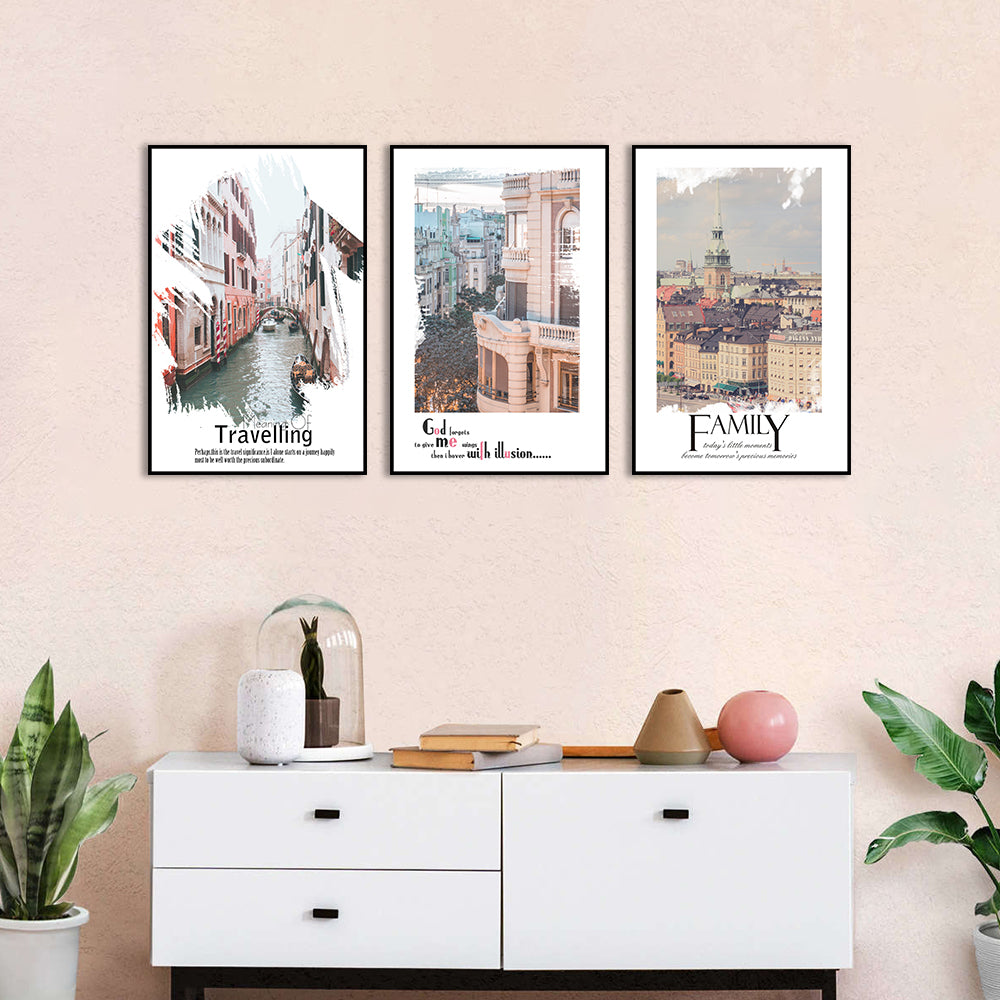 3 Piece Nordic Cityscape and Water City Canvas Wall Art