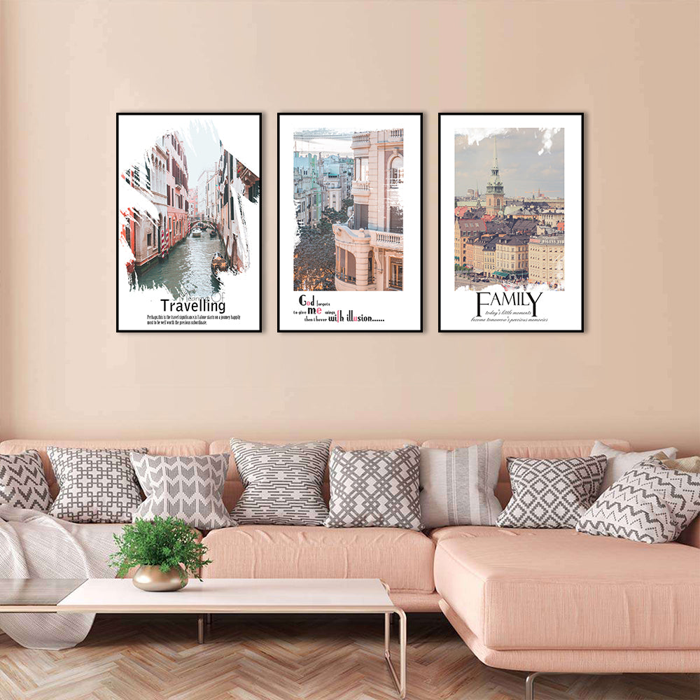 3 Piece Nordic Cityscape and Water City Canvas Wall Art