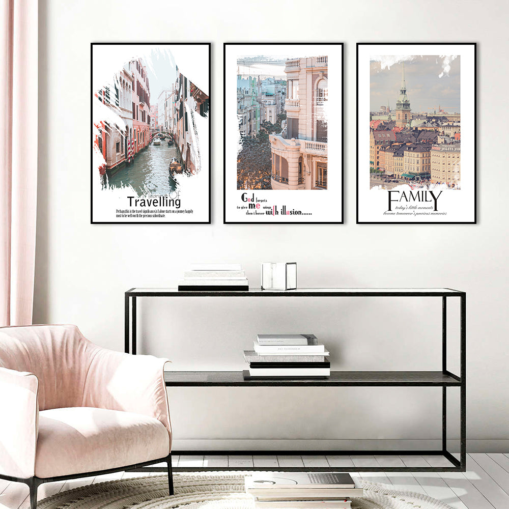 3 Piece Nordic Cityscape and Water City Canvas Wall Art