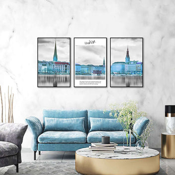 3 Piece Nordic Europe Building and Life Quote Canvas Wall Art