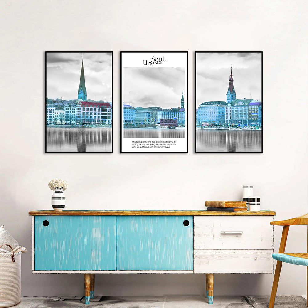 3 Piece Nordic Europe Building and Life Quote Canvas Wall Art