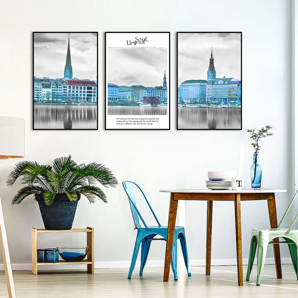 3 Piece Nordic Europe Building and Life Quote Canvas Wall Art