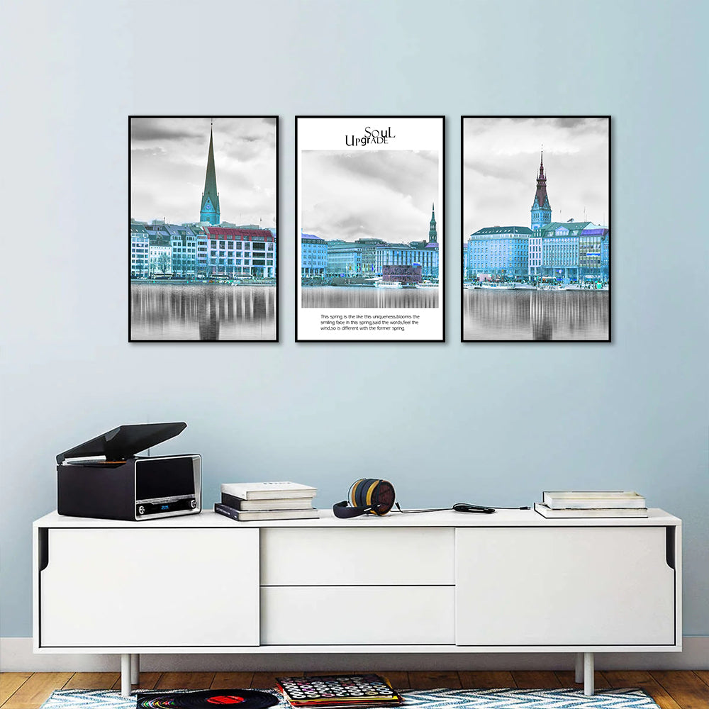 3 Piece Nordic Europe Building and Life Quote Canvas Wall Art