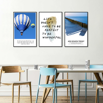 3 Piece Nordic Hot Balloon and Life Quote Canvas Wall Art