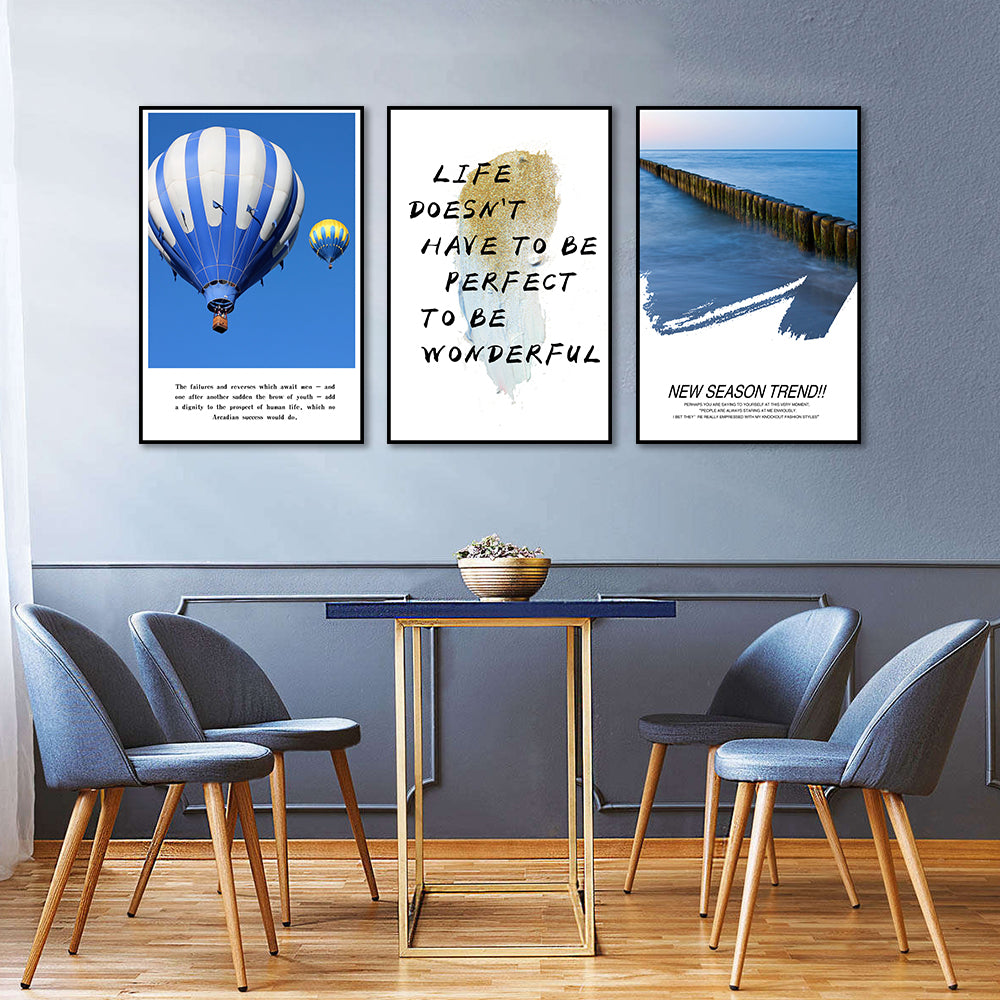 3 Piece Nordic Hot Balloon and Life Quote Canvas Wall Art