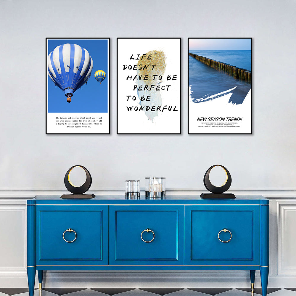 3 Piece Nordic Hot Balloon and Life Quote Canvas Wall Art