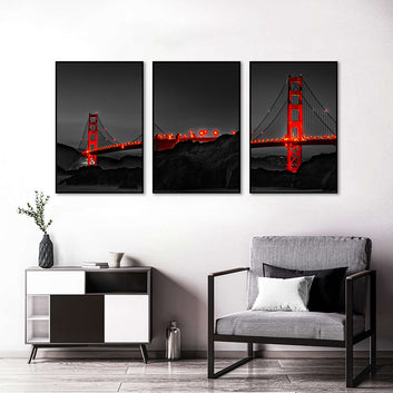 3 Piece Golden Gate Bridge Night View Canvas Wall Art