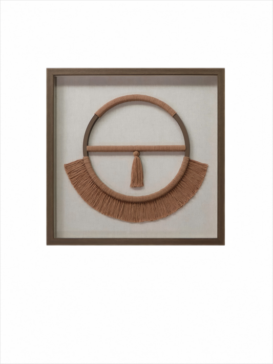 Macrame Shadow Box Wall Art Match With Brown Fringe