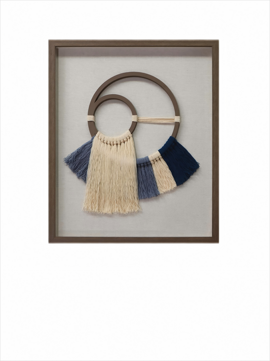 Macrame Shadow Box Wall Art Match With Blue and White Fringe