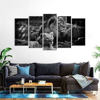 5 Piece Lion and Lioness Canvas Wall Art