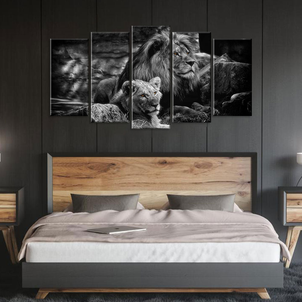 5 Piece Lion and Lioness Canvas Wall Art