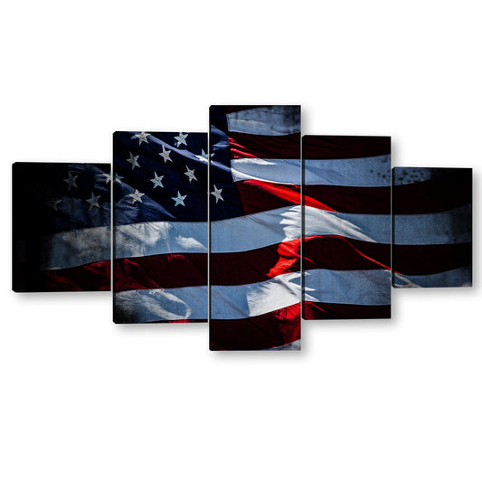 5 Piece Old Glory Shining American Flag Canvas Wall Art