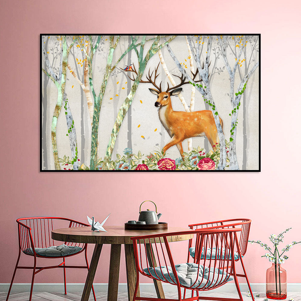 Autumn Forest Stag Canvas Wall Art