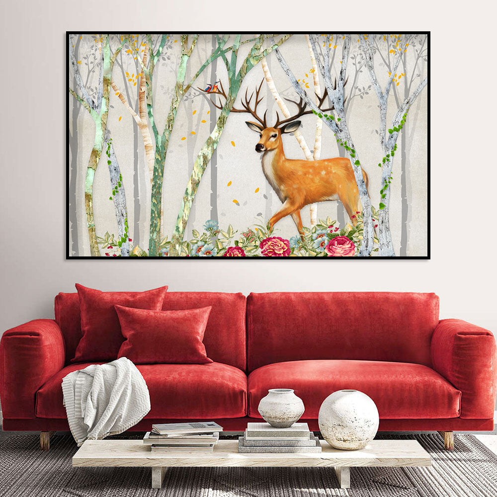 Autumn Forest Stag Canvas Wall Art