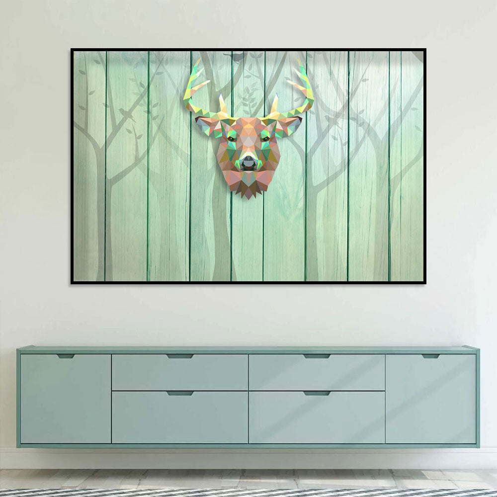 Geometric Deer on Wooden Canvas Wall Art