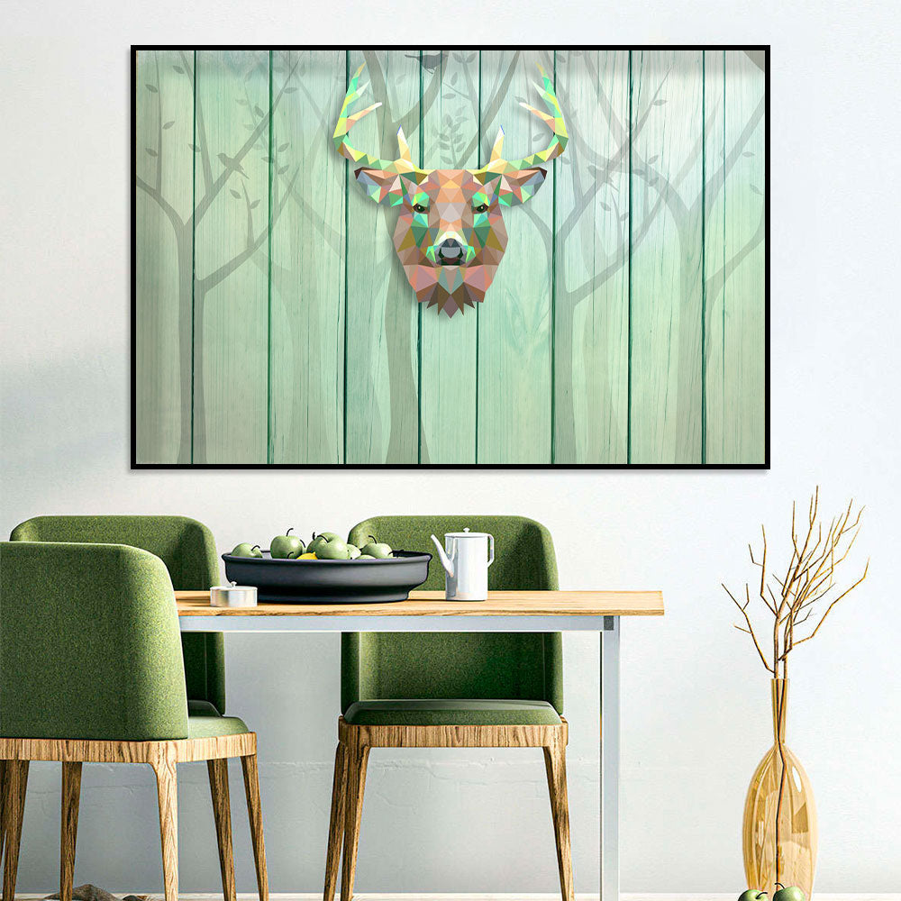 Geometric Deer on Wooden Canvas Wall Art