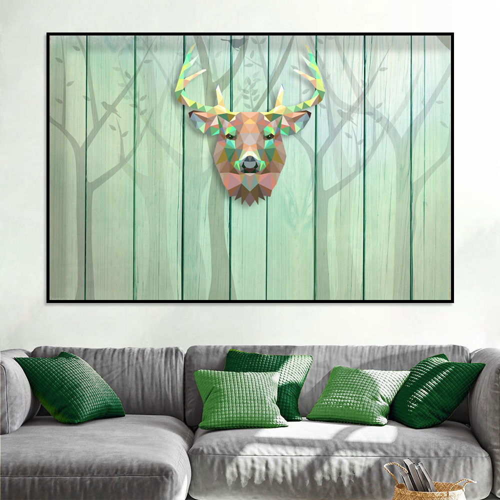 Geometric Deer on Wooden Canvas Wall Art