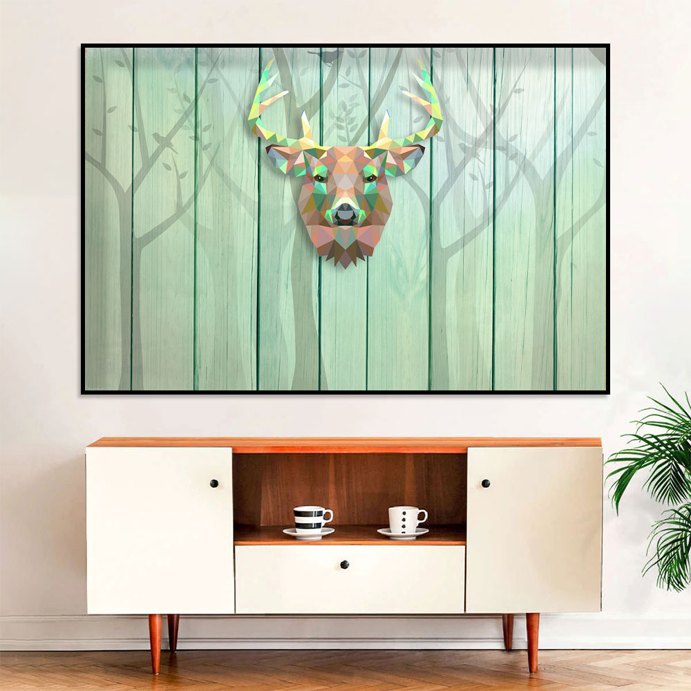 Geometric Deer on Wooden Canvas Wall Art