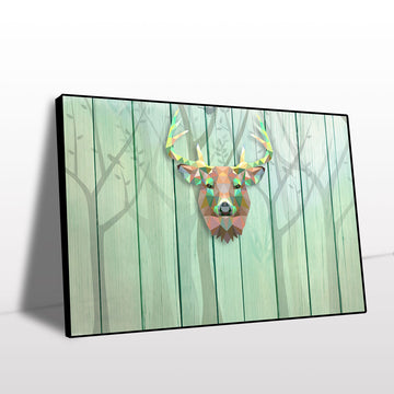 Geometric Deer on Wooden Canvas Wall Art